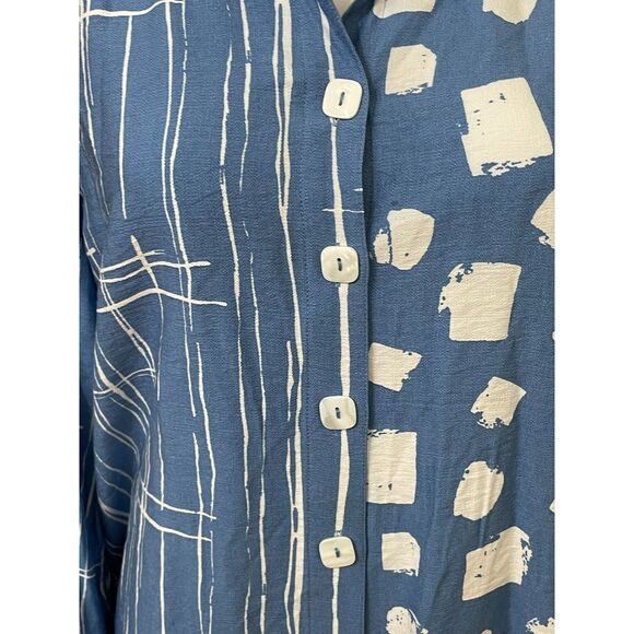 Ali Miles Women's L Blue Button-Up Tunic Shirt Abstract Wearable Art Polka Dot - Picture 3 of 9
